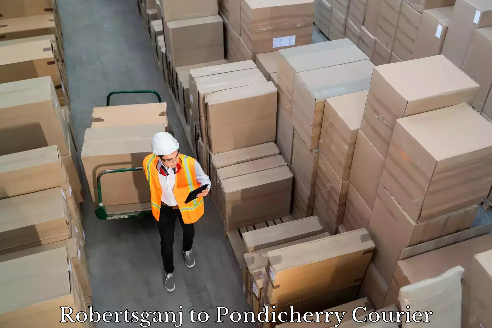 Custom courier packages Robertsganj to Pondicherry